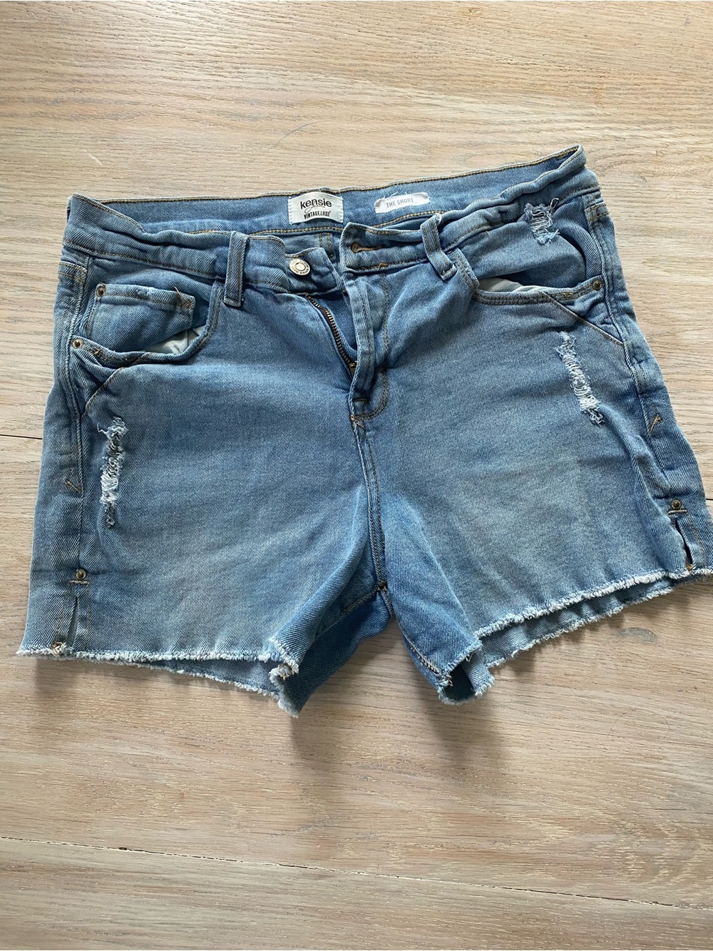 Kensie Medium Blue Distressed Denim Cutoff Shorts